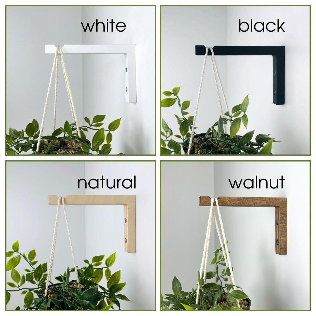 EvenWood 2-Piece Set of Plant Hooks for Wall 6 Inch - L-Shaped Mounted Wooden Plant Hook - Indoor and Outdoor Bracket Plant Hanger for Planters, Lanterns, Bird Feeders and Plant Basket (Black)