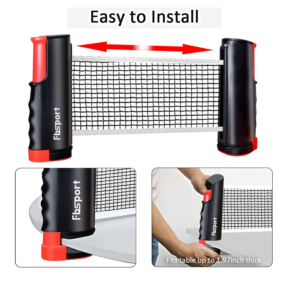 FBSPORT Ping Pong Paddle Set, Portable Table Tennis Set with Retractable Net,Rackets,Balls and Carry Bag for Indoor/Outdoor Games