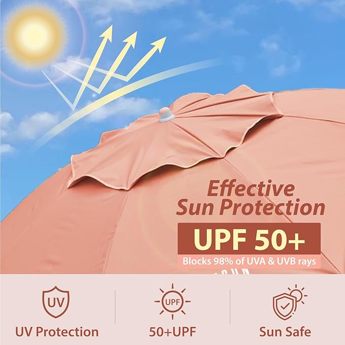 AMMSUN Shade Umbrella, Premium Portable Umbrella with Stand, 6.5ft Lightweight Free Standing Canopy for Sporting Games, Adjustable Instant Sun Protection and Easy to Carry, Peach Pink