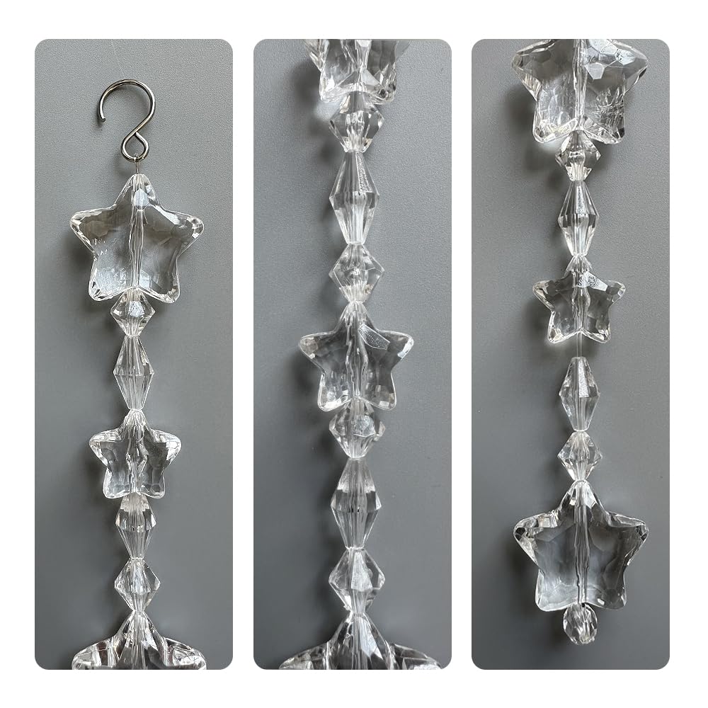 Clear Acrylic Crystal Ornaments Garlands for lampshade，Lamps, Chandeliers, Centerpieces and Christmas Trees (Star Clear Acrylic-12PCS)