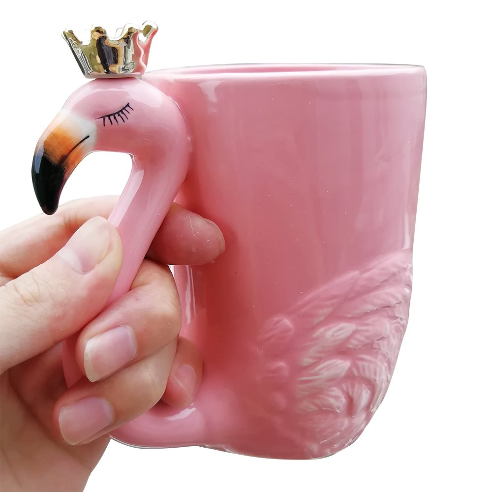 16 oz Cute Pink Coffee Mug Ceramic Flamingo Gift Unique Cups Mom Day Gift for Women Her Grandma Pretty Mug Funny Coffee Cup Funky Xmas Presents for Girlfriend Decorative Animal Decor Christmas Mugs