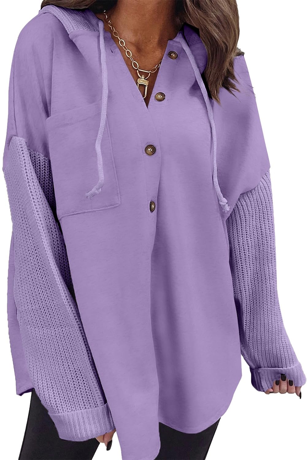 SHEWIN Oversized Sweatshirt for Women Loose Fit Casual Long Sleeve Button Hooded Sweatshirts Hoodies with Pocket