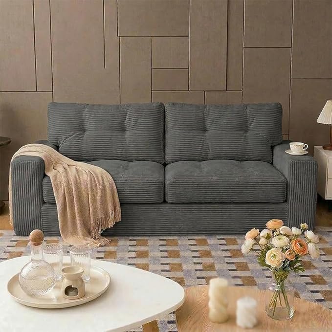 69" Corduroy Loveseat Sofa in a Box, High-Density Foam Couch, No Assembly