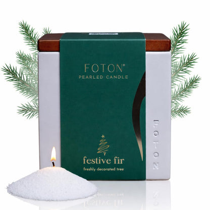Foton Pearled Candle Le Cube Concrete Vase Set 16 Oz - Festive Fir Scented - Refillable Jar Scented Candle Sand with 15 Wicks - Natural Non-Toxic Decorative Candles for Home