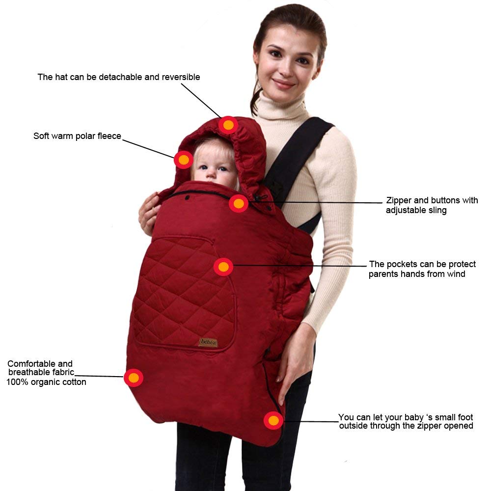 Bebear Winter Cover for Baby Carrier Warm Universal Hoodie Baby Carrier Cover for All Seasons, Dark Grey