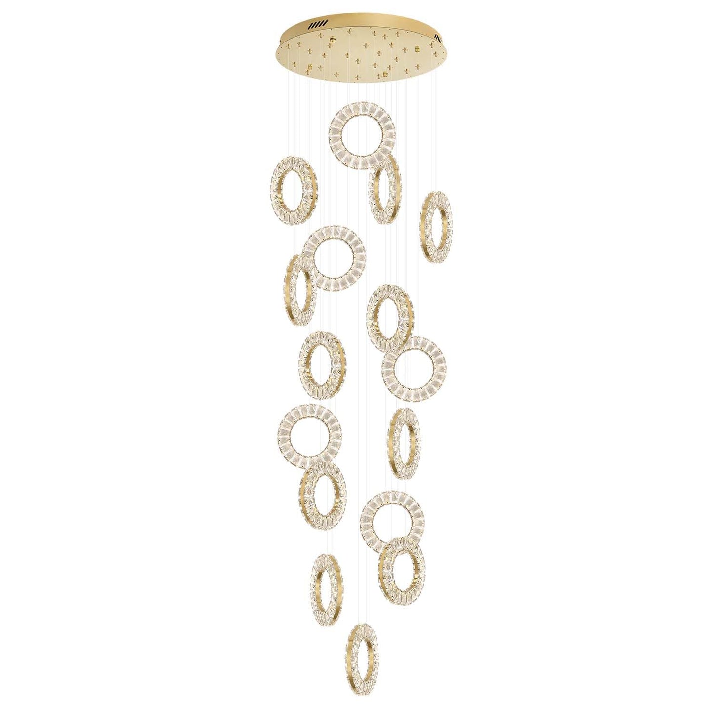 ykolupty 16 Rings High Ceiling Chandelier,Crystal Rings Chandelier,Staircase Chandeliers for High Ceilings,Foyer Chandeliers Entryway High Ceilings