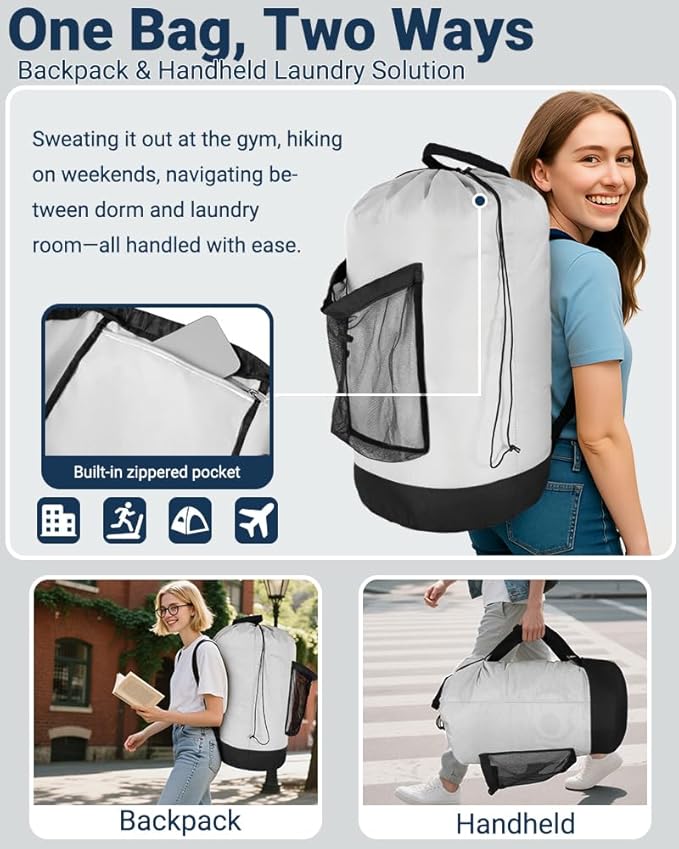 Laundry Bag with Shoulder Straps and Mesh Pocket Laundry Backpack Large