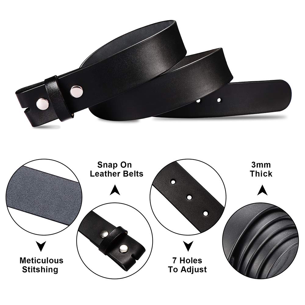 HJones Western Belts for Men without Buckle, Cowboy Belt Buckles for Men, 1.5" Wide Genuine Leather Belt without Buckle for Wedding Bussiness(Black, 38 inch)