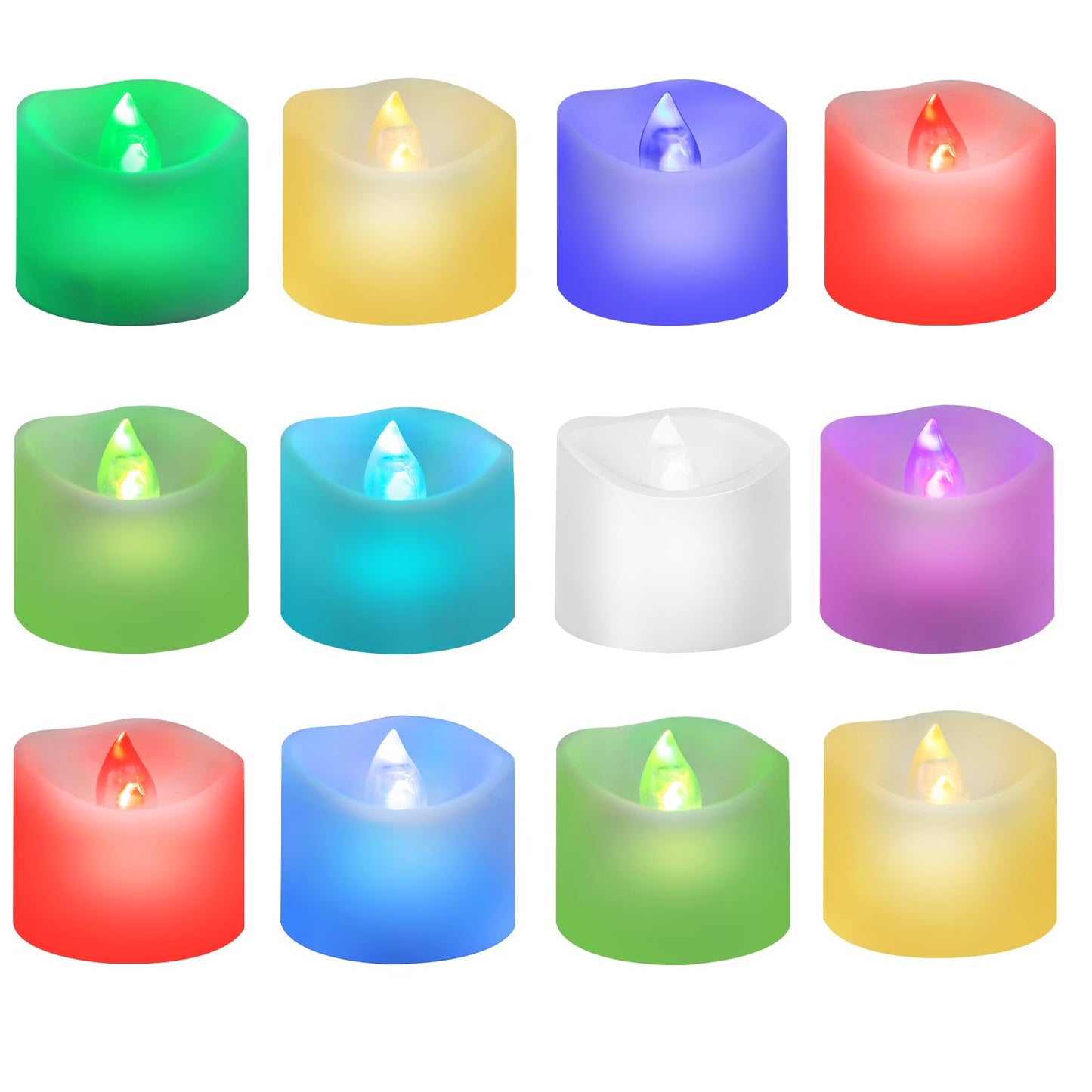 Windshell Color Changing Tealight Candles (White Base), 6H Timer (No Remote), 7-Color Auto Cycle Battery Operated Flameless LED Tea Lights, for Easter Halloween Christmas, 12 Pack