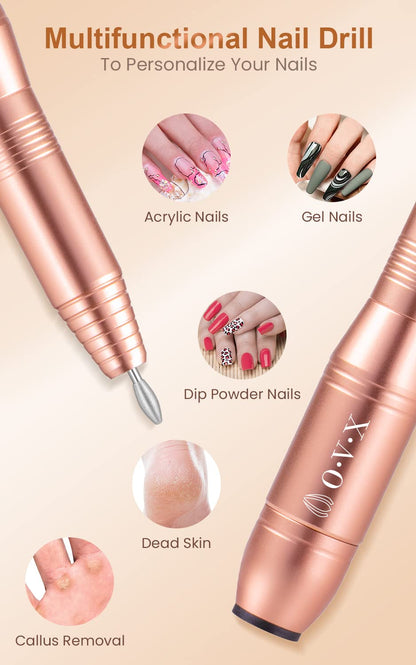 Portable Electric Nail Drill Machine, Professional 20000 RPM USB Manicure Pedicure Drills for Acrylic Nails Gel Polishing Shape Tools