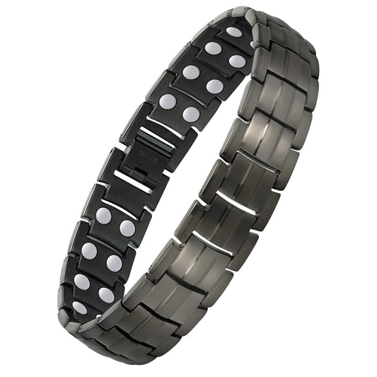 Feraco Magnetic Bracelet for Men Titanium Steel Bracelets with Double Row Magnets Adjustable (Gray)