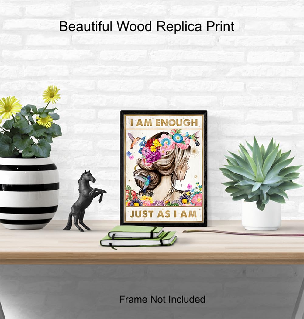 Positive Quotes Wall Decor for Women - positive Affirmations Inspirational Wall Art - Zen Wall Decor - Motivational poster - Boho-chic Teen Room Decor Girls Bedroom Decor - I Am Enough Daughter Gifts