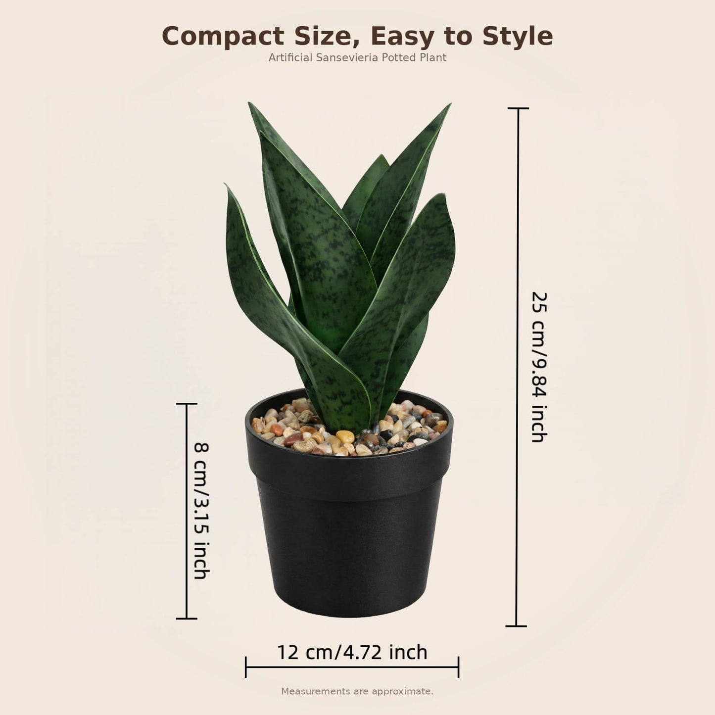 Tisuvimy Artificial Snake Plant in Matte Pot Small Faux Sansevieria Potted with Fixed Stones,9.8" Fake Fake Sansevieria Aloe Tropical Plant for Home Shelf Office Desk Bathroom Room Decor