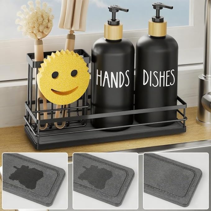 Moforoco Kitchen Dish Soap Dispenser Set, 16OZ Glass Bottle, Hand and Dish Soap