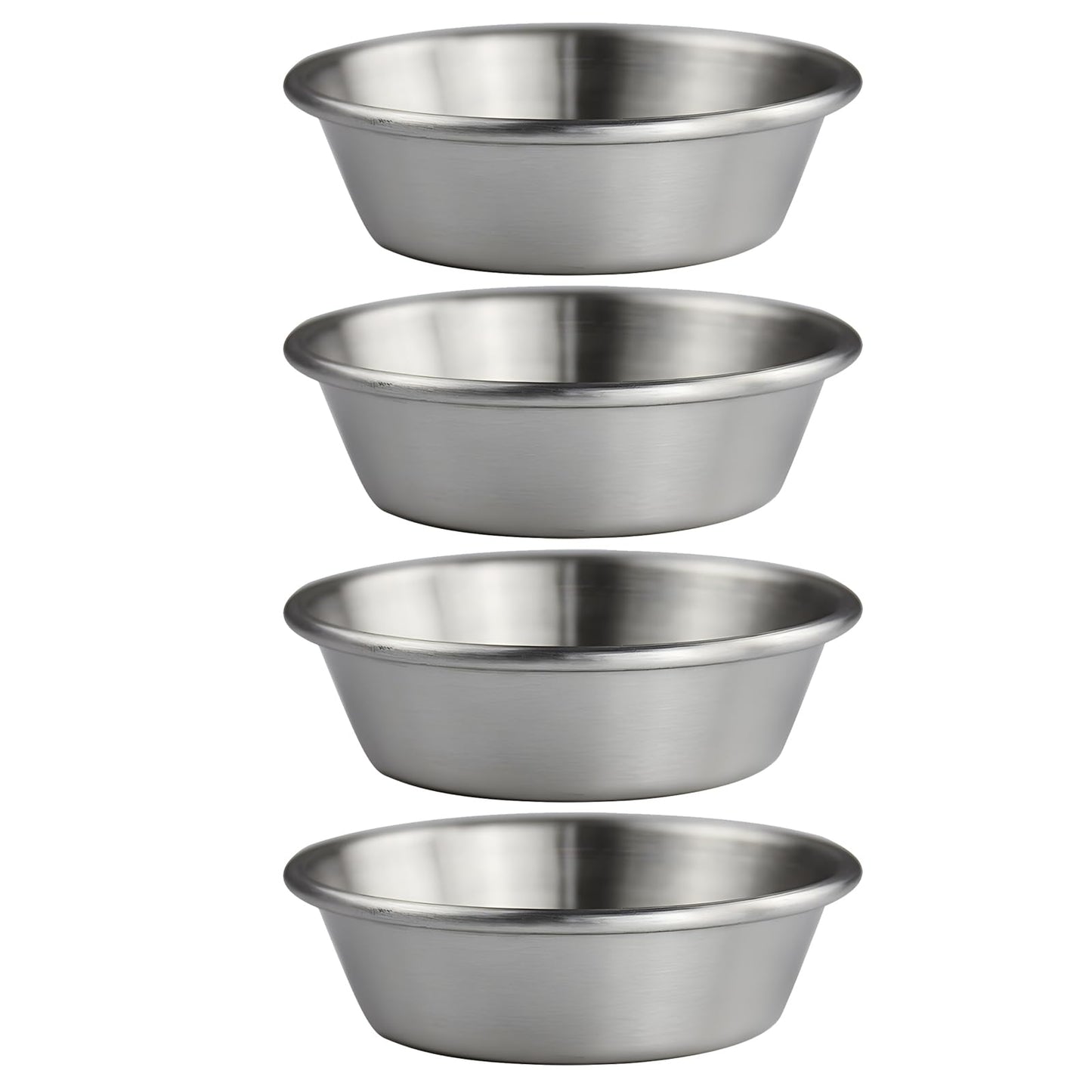 Fkereg 4 Pack Stainless Steel Soy Sauce Dish, 6 oz Dipping Condiment Bowls, Modern Style, Silver, 4.3 Inches, Dishwasher Safe