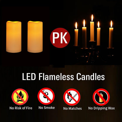 xiangpeng Flickering Flameless LED Candles with 10-Key Remote & Timer, Waterproof Outdoor Indoor f Battery Operated Candles for Home/Wedding/Festival Décor Set of 2 (D3 x H5.5) Ivory