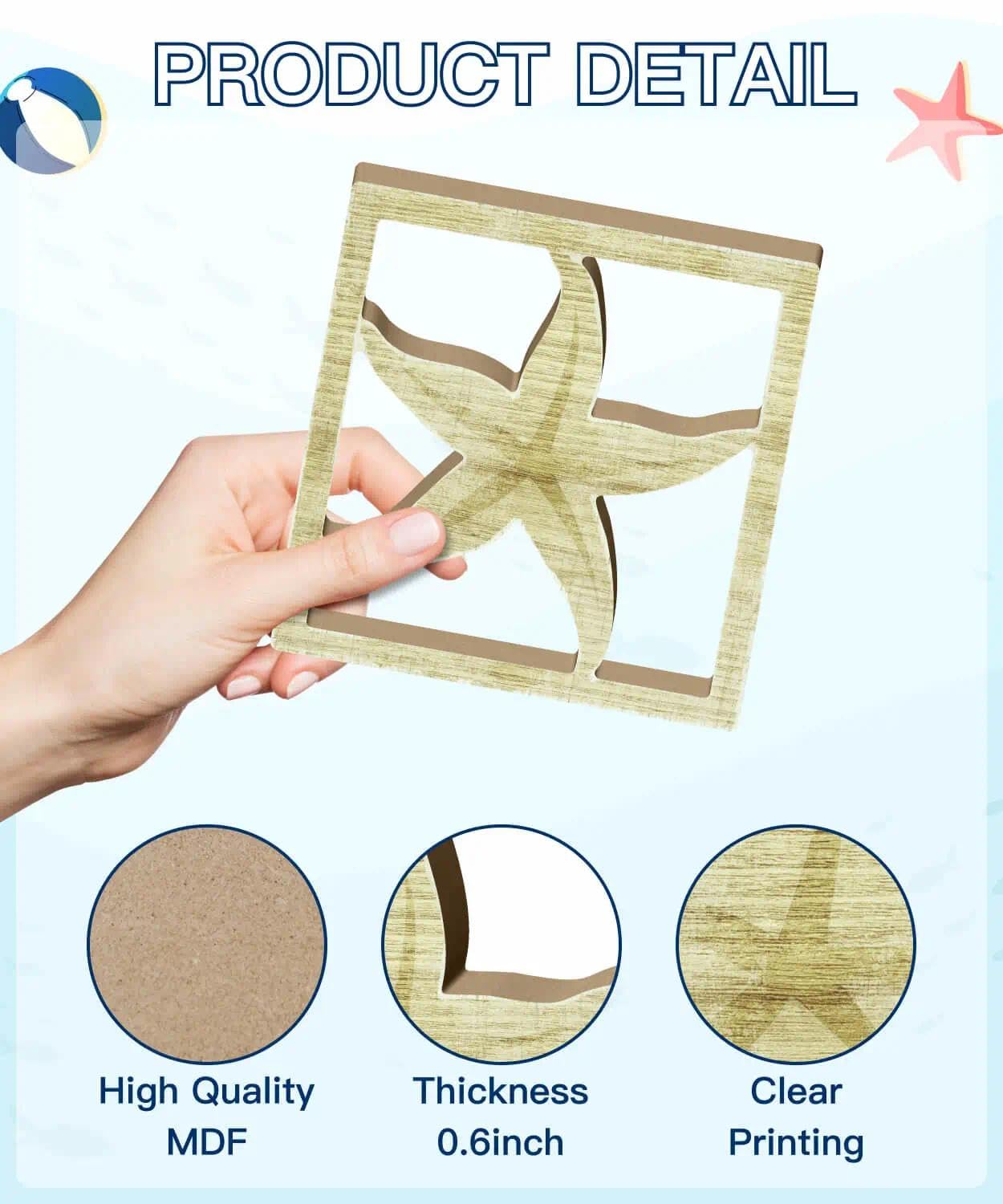 Putuo Decor Coastal Decor, Ocean Themed Tabletop Decor Set of 3, Seashore Seahorse Starfish and Shell MDF Desk Accents for Living Room, Bedroom, Office, Beach House
