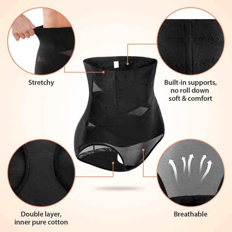 SIMIYA Women Tummy Control Knickers High Waisted Shapewear Slimming Underwear Comfort Body Shaper (M) Black