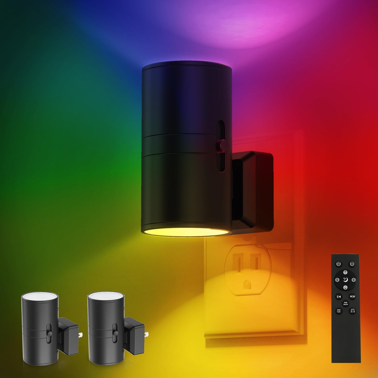 L LOHAS LED Night Light with Remote,[2Pack] Night Lights Plug into Wall, RGB Color Changing Nightlight with Light Sensor, Nightlights for Kids Gifts Christmas Party Hallway Bedroom Kids Room