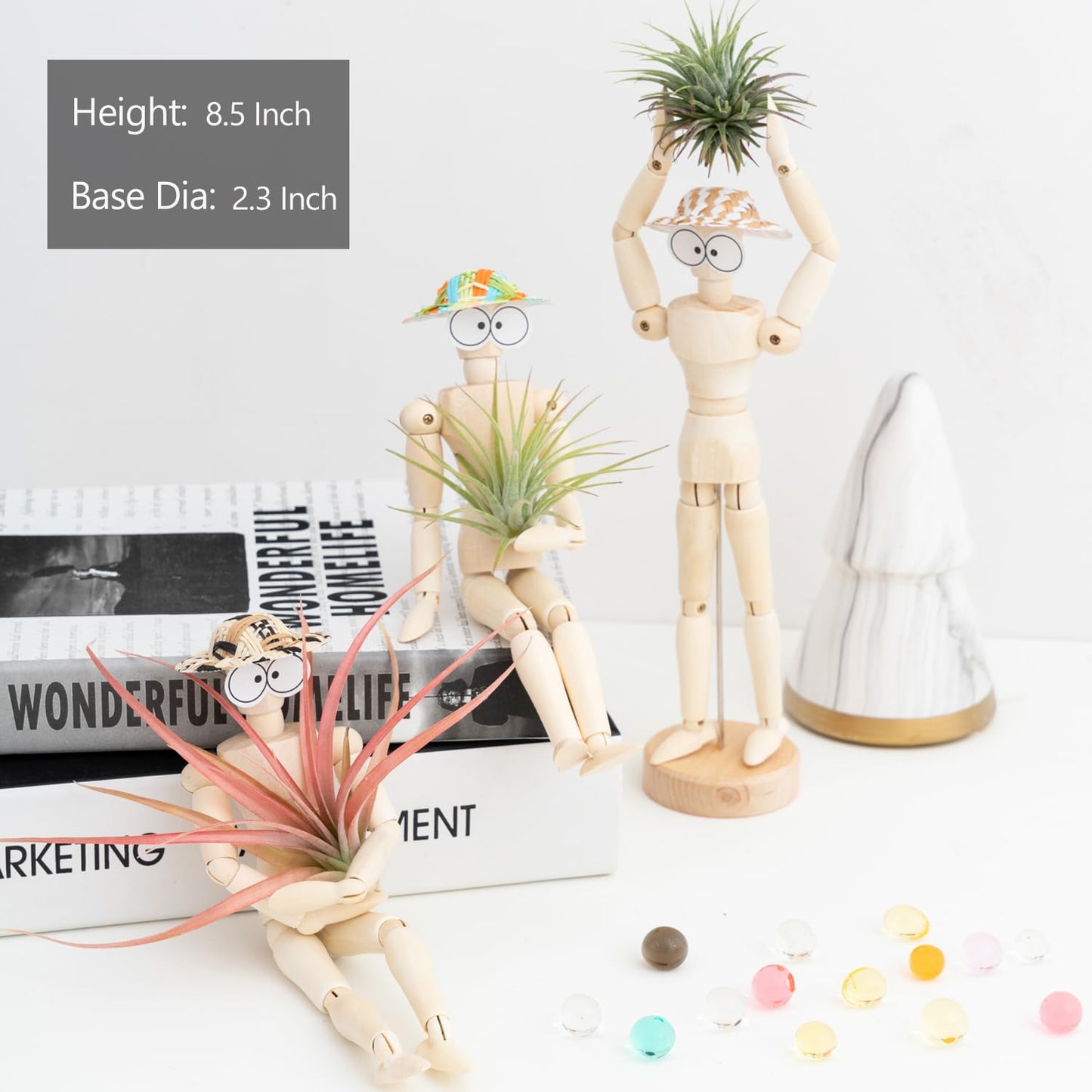 Melphoe 3 Pack Air Plant Holder Wooden Jointed Mannequin Tabletop Flexible Shape Adjustable Pose & DIY Accessories Decor Planter Tillandsia Air Fern Display Stand for Home, Office 3pack