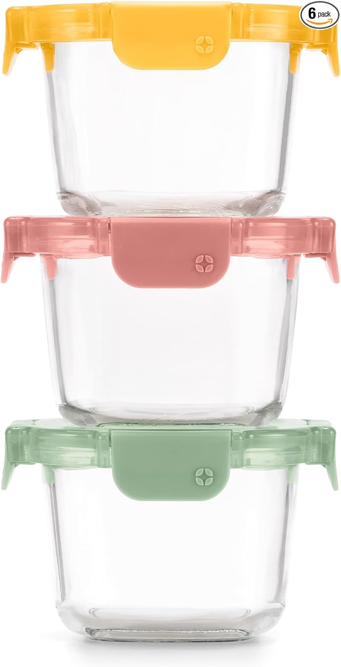 Ello Color Lock 2 Cup 6PC, 3 Pack Glass Meal Prep Sets Leak-Proof Glass Food