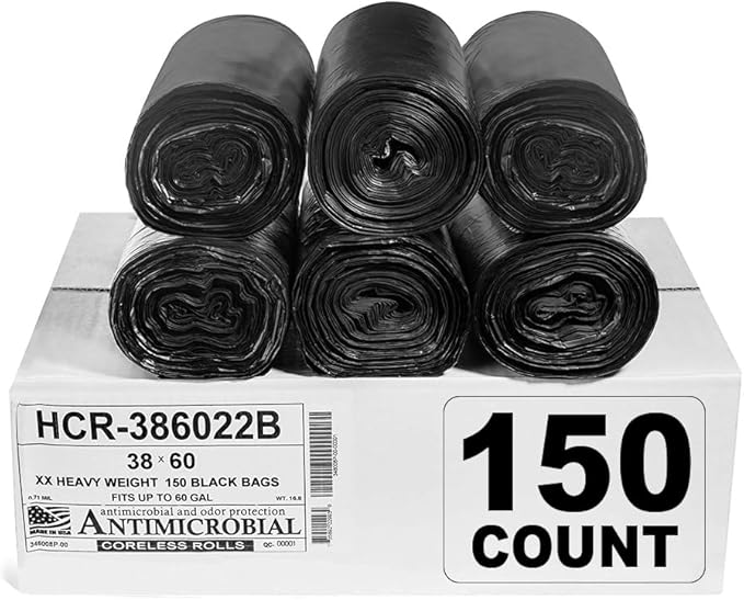 Aluf Plastics High Density Trash Bags, 60 Gallon, 22 Micron,