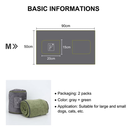 PETTOM Dog Towels for Drying Dogs 2 Pack, Dog Drying Towel with Hand Pockets, Super Absorbant Microfibre Pet Towels for Dogs Puppys Cats, Pet Shower Bath Towel Machine Washable, Grey and Green