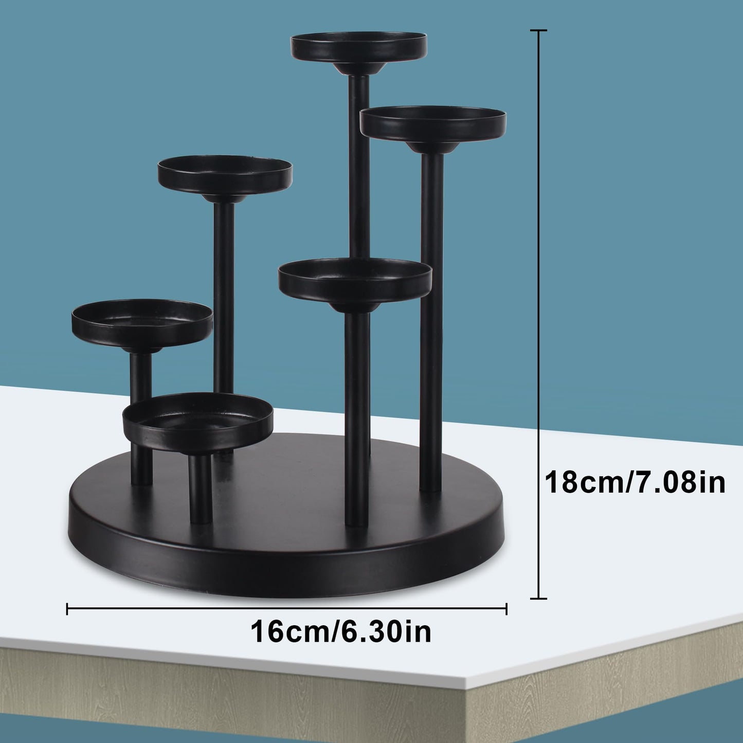 yucanucax 6arms Tea Candle Holder Tray, Metal Black Candlestick Holder, Candle Holders Set of 6 padk Tea Candle Light, for Dining Room, Table Centerpiece Decor,Decorative Tray…