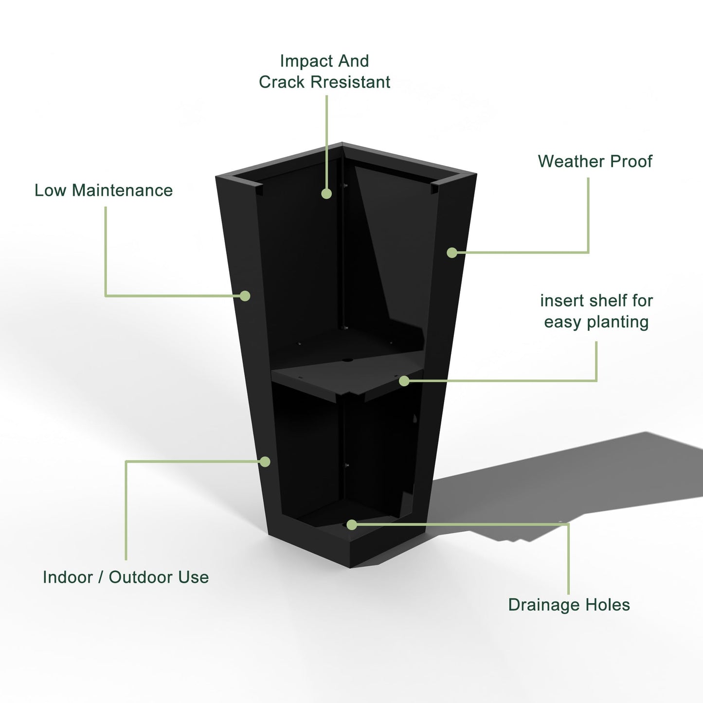 Casaphoriar 30 Inch Tall Metal Planter Box, Weather-Resistant Indoor/Outdoor Flower Pots with Removable Inner Shelf, Perfect for Patio, Gardenm and Balcony Decor, Black