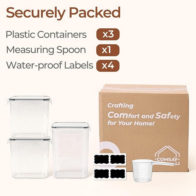 ComSaf Flour Sugar Storage Containers Set of 3, Large Airtight Food Storage
