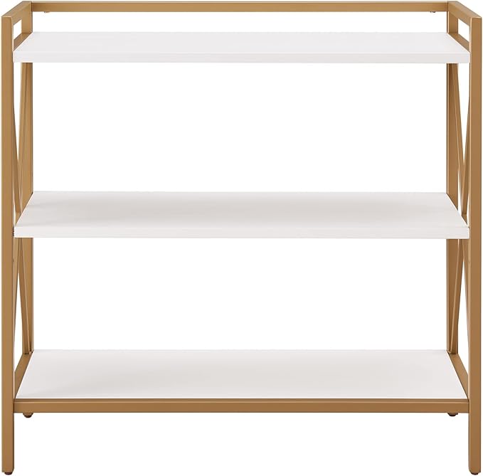 Leick Home Claudette Bookshelf, Satin Gold, 3 Shelves, Easy Assembly, 12 in D x