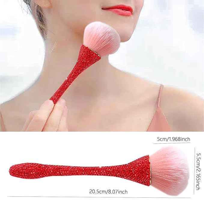 WOKOTO 1pcs Red Rhinestone Nail Dust Brushes