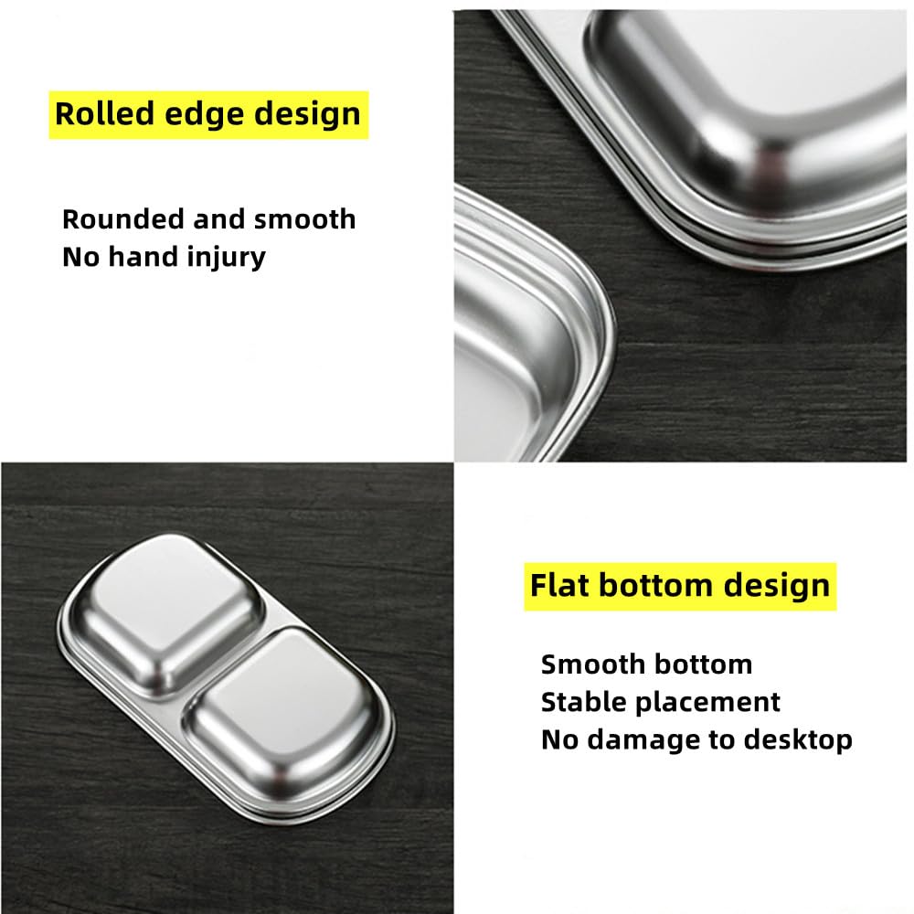 XZJMY 5Pcs Stainless Steel Dipping Bowls 3 Grids Divided Sauce Dishes Appetizer Serving Plates Small Square Seasoning Dish Condiment Server Dish for Kitchen Home,BBQ and Party Dinner (5, Silver)