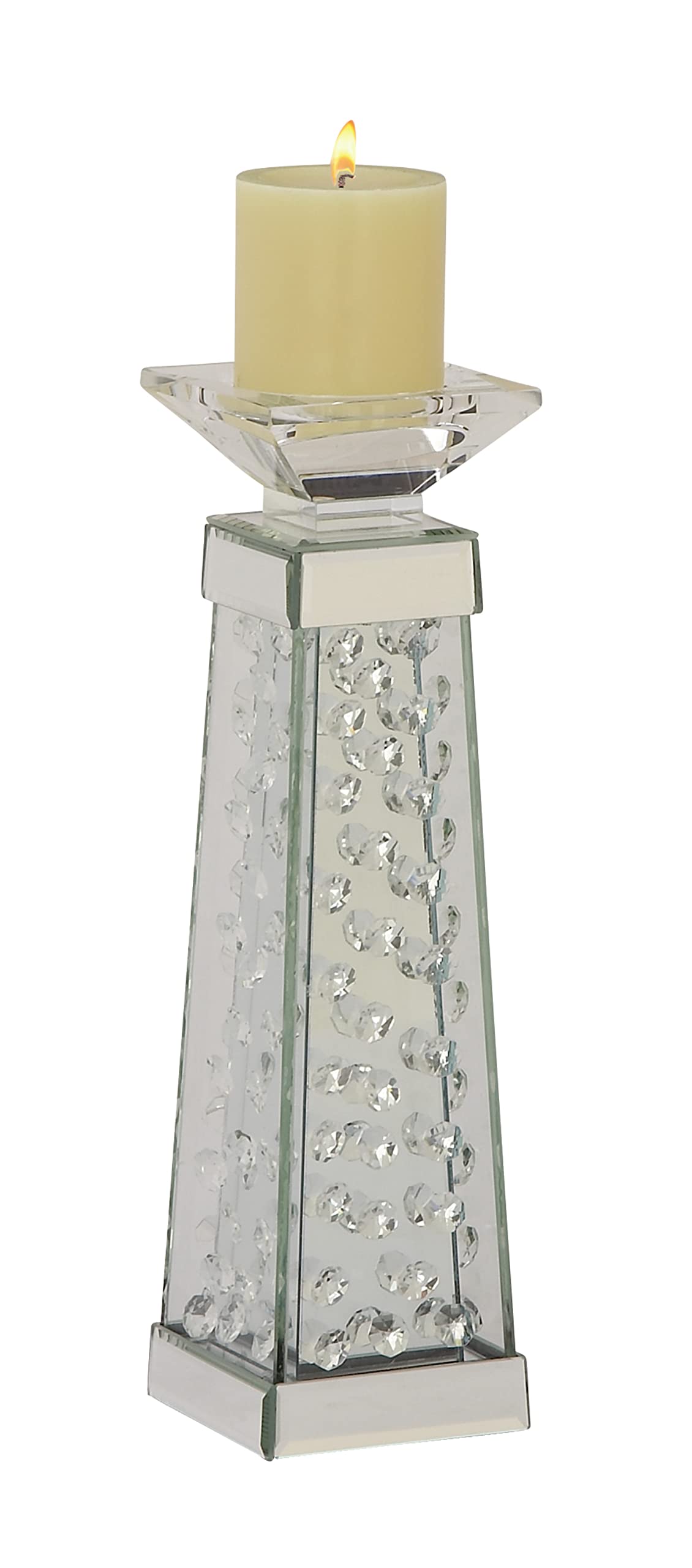 Deco 79 Glass Candle Holder, 4" x 4" x 14", Silver