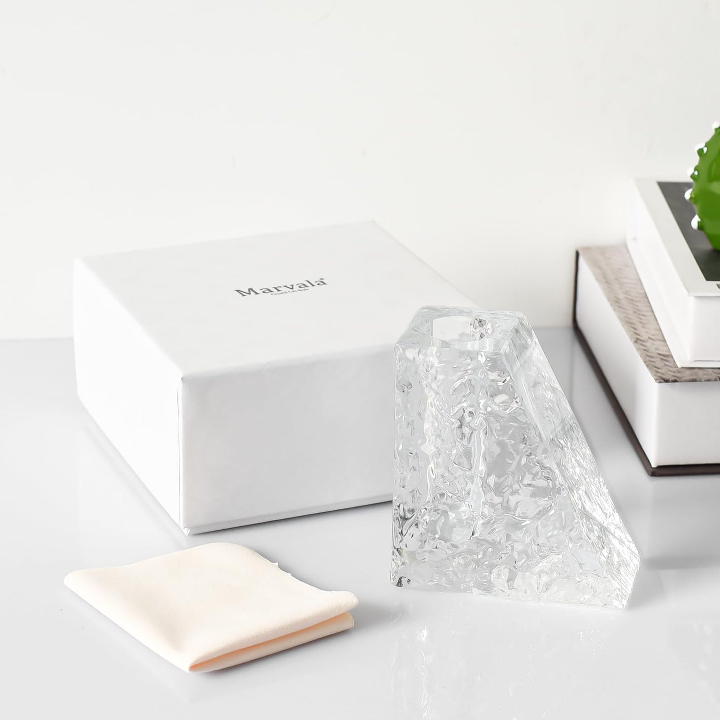 Marvala Crystal Flower Vase with Glacial Texture, Clear, Handcrafted Centerpiece for Wedding, Home Decor, Table Display