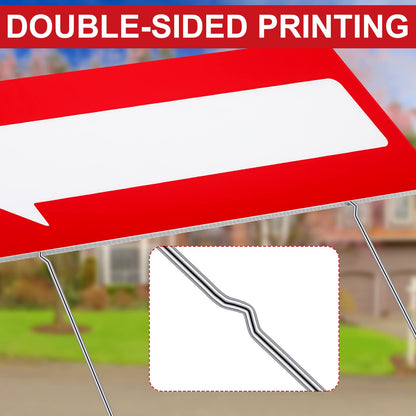 6 Pcs 17 x 6 Inch Arrow Yard Sign Red Corrugated Plastic This Way Decor Double Sided Directional Stake with 12 Inch Sturdy Metal Stakes for Outdoor Lawn Garden Ground Decorations