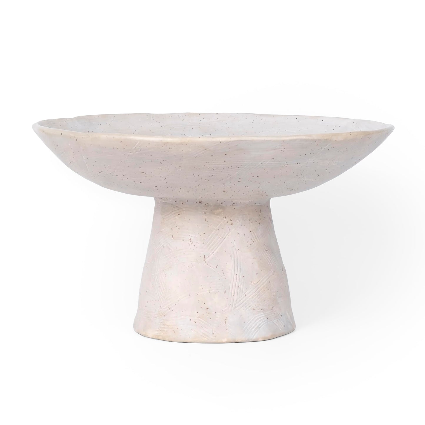 Shelf & Nook Ceramic Pedestal Bowl – Large Decorative Footed Bowl for Fruit, Keys, Entryway Table, Kitchen Island Centerpiece – Off-White Matte Stoneware, Modern French Farmhouse Decor