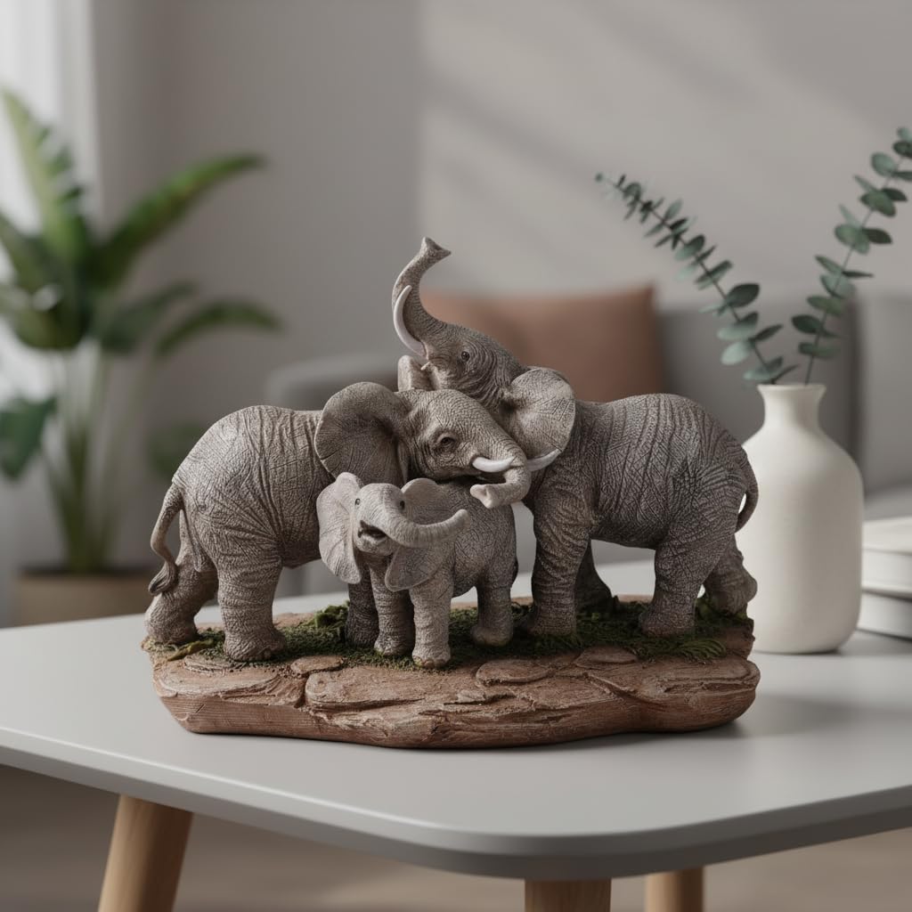 Comfy Hour 9.2" Large Elephant Figurine, Realistic Wildlife Sculpture, Decorative Safari Home Office Desktop Accent, Stone Resin Artisan Statue, 1 Unit (Elephant Friends and Family)