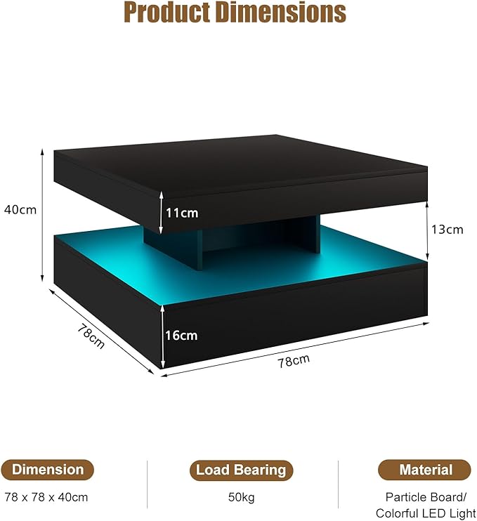 HedoAjim Black LED Coffee Table