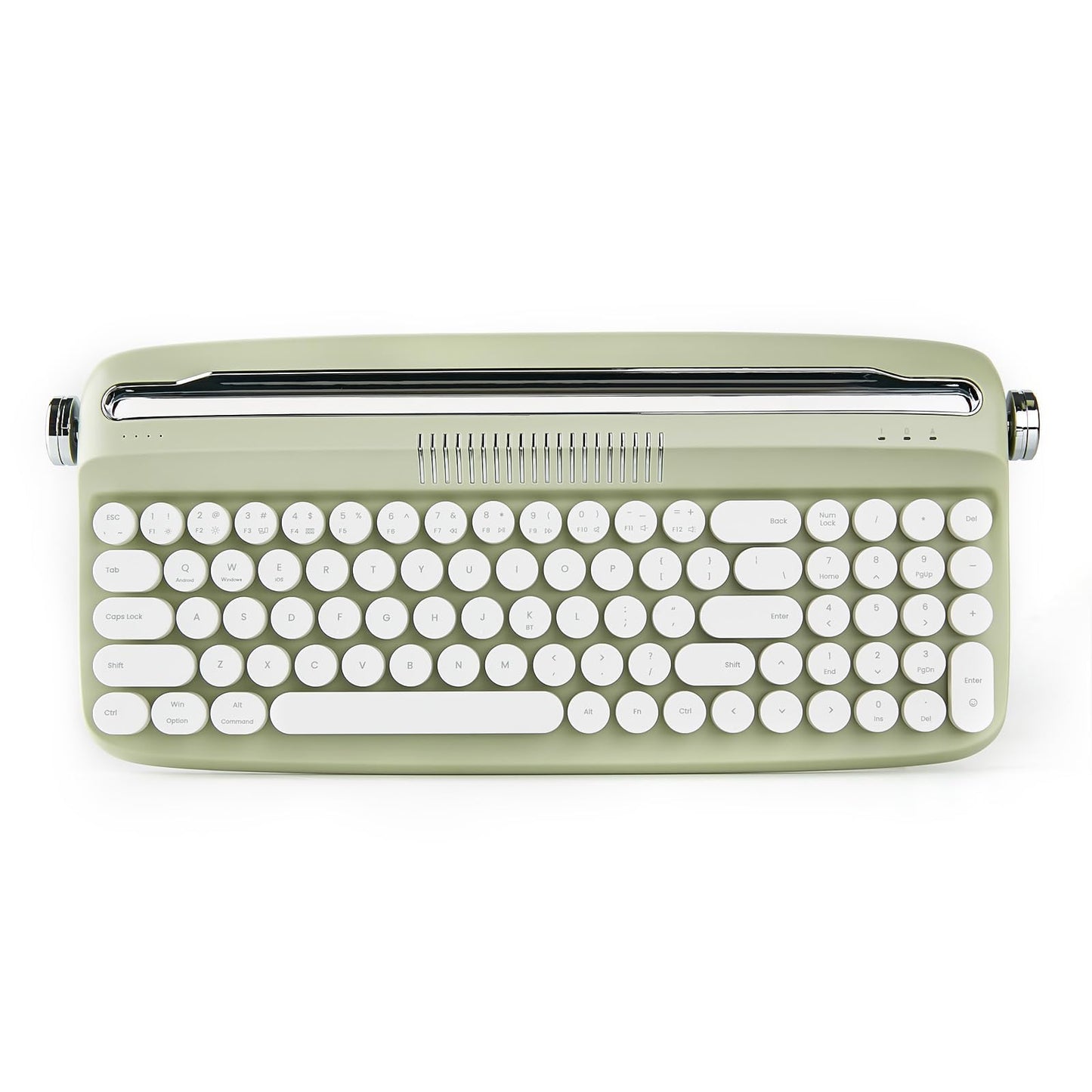 YUNZII Upgraded Wireless Typewriter Keyboard,with Retro Integrated Stand,USB-C/Bluetooth,Cute Round Keycaps, USB-C/Bluetooth Connection for Table, Phone, PC and Win/Mac/Android (B309, Baby Pink)