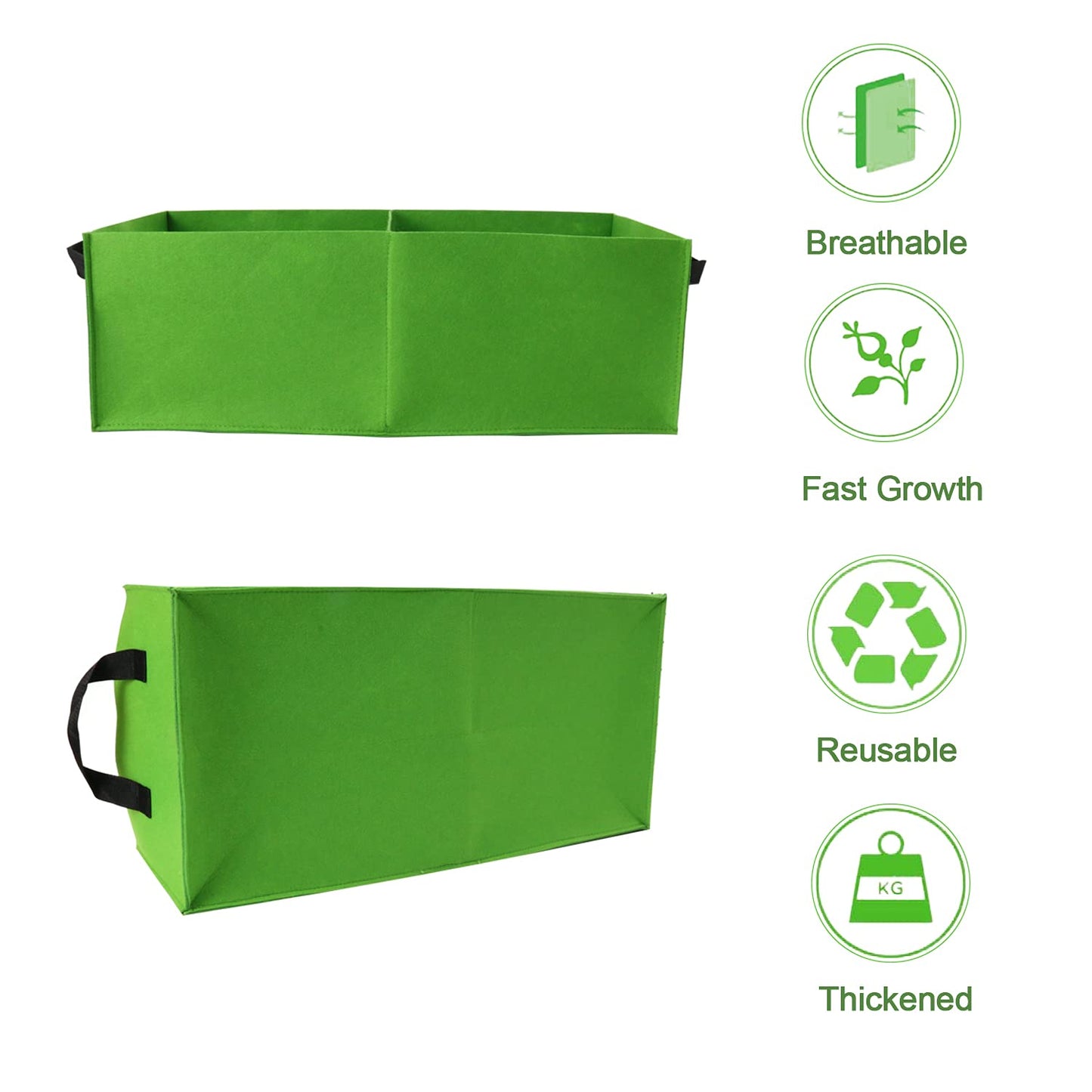 Auroal 10 Gallon Grow Bags 2 Pack, 2 Compartments Rectangle Raised Planting Bags, 400g Heavy Duty Nonwoven Fabric Planter Pots for Vegetable Tomato Herb Flower Indoor Outdoor Gardening (Green-S)