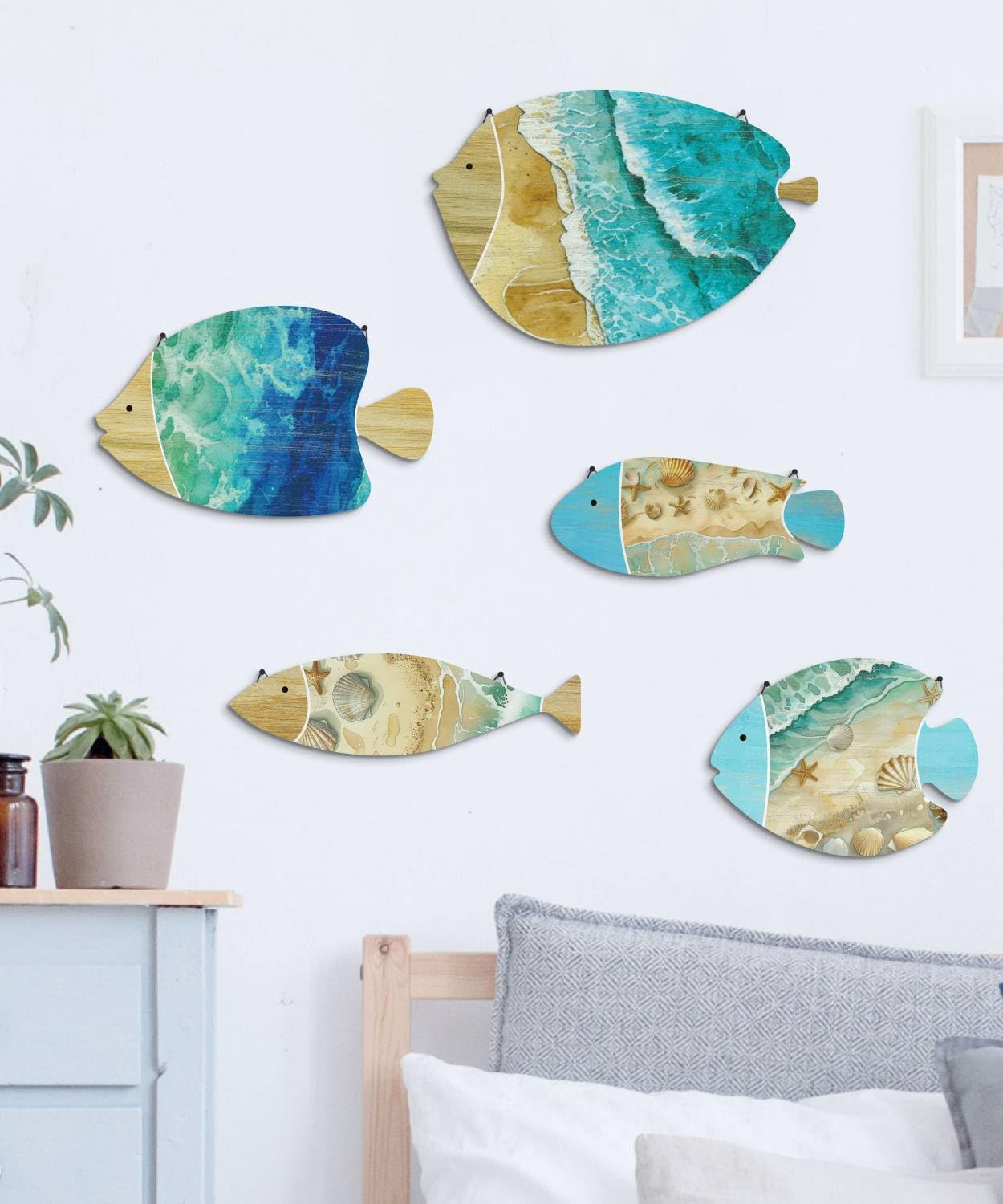 Putuo Decor Fish Wall Decor Set Ocean Theme Coastal Wall Art For Living Room Bedroom Bathroom Beach House Nautical Home Decoration