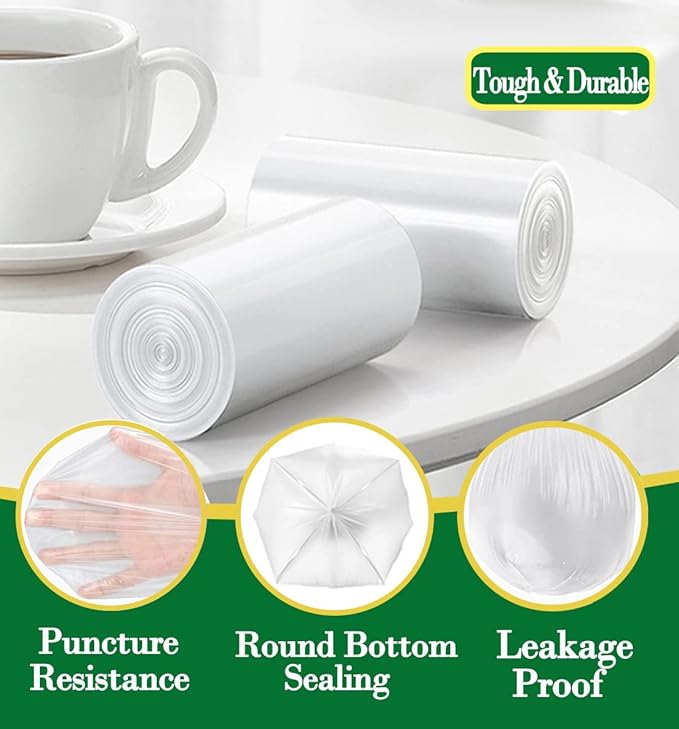 2.5 Gallon 120 pcs Small Clear Trash Bags, Strong 2.5 Gallon 2.6 Gallon Garbage