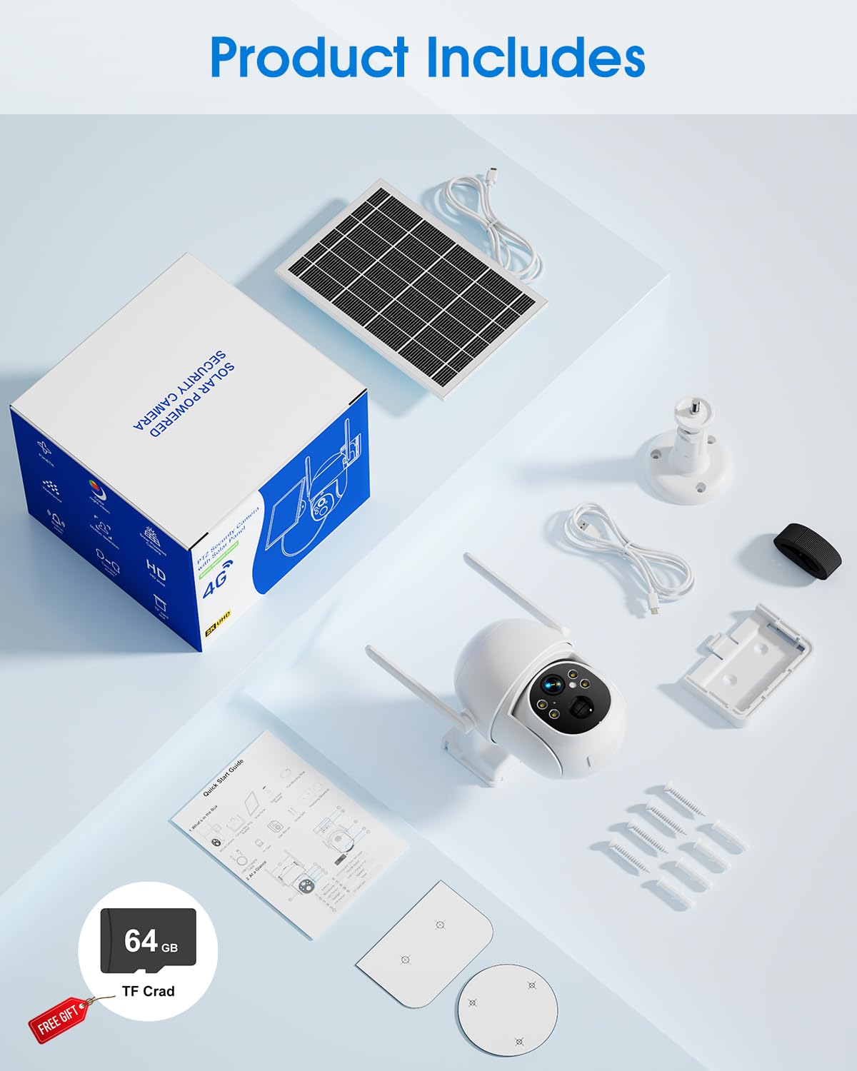 SANSCO 4G LTE Cellular Solar Security Camera, Lifetime Free Unlimited Data, No Monthly Fee, No WiFi Wireless Outdoor Cam, 2K Color Night Vision, 360° PTZ, 2-Way Audio, Built-in SIM, 64G TF Card, TUYA