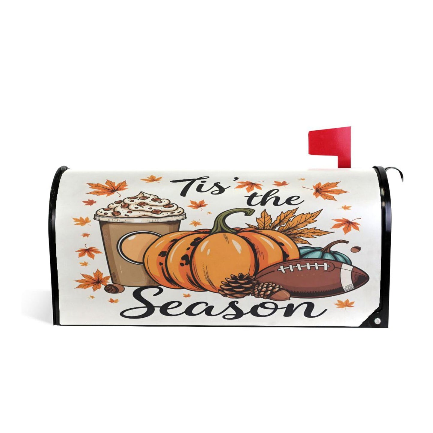Fall Autumn Maple Leaf Pumpkin Football Magnetic Mailbox Cover MailWraps Garden Yard Home Decor for Outside Standard Size-18"x 20.8"