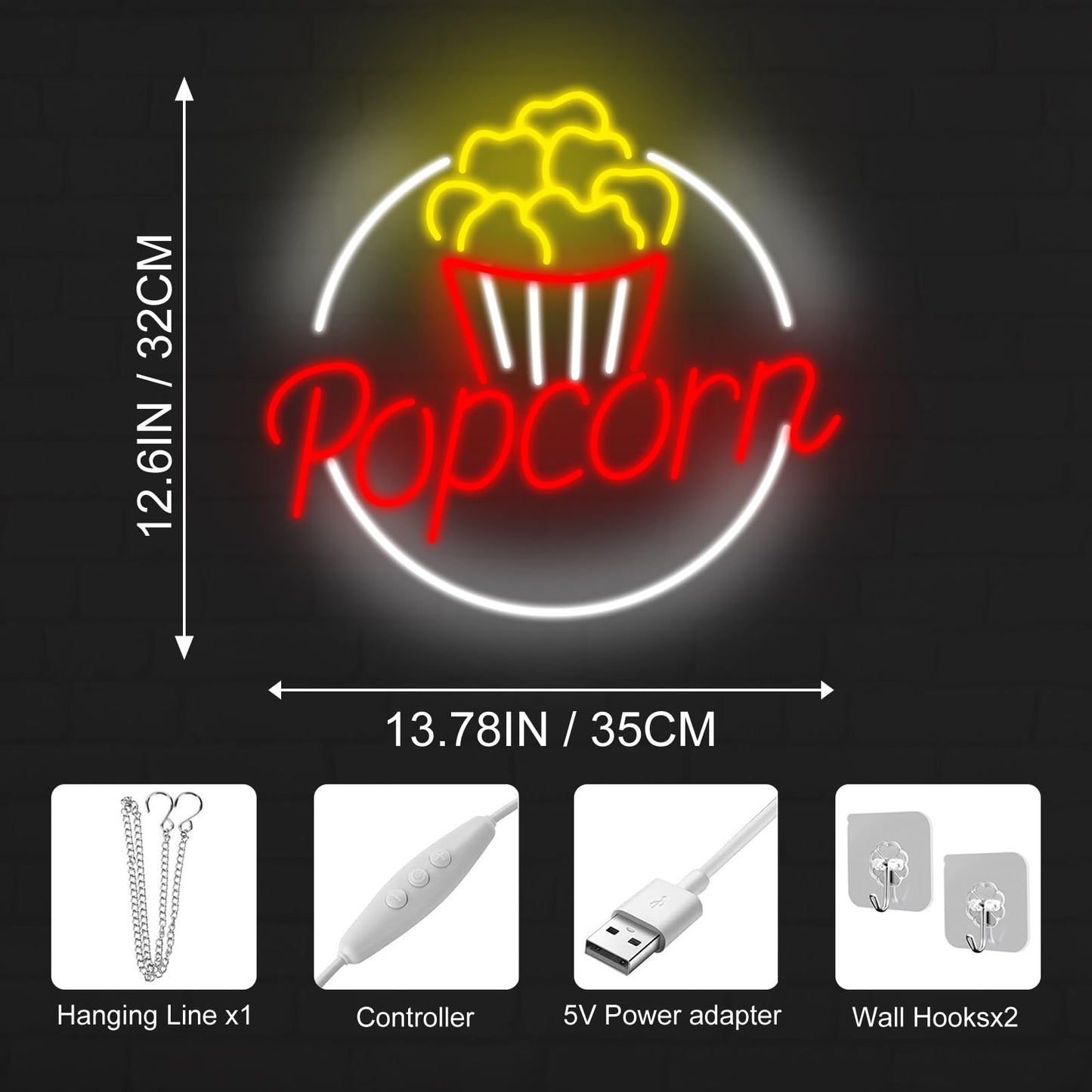 Popcorn Movie Theater Room Wall Decor, Cinema Film Neon Light for Popcorn Themed Party Kitchen Snack Decor Food Lover Wall art Themed kitchen, Gifts for Movie, Video Room
