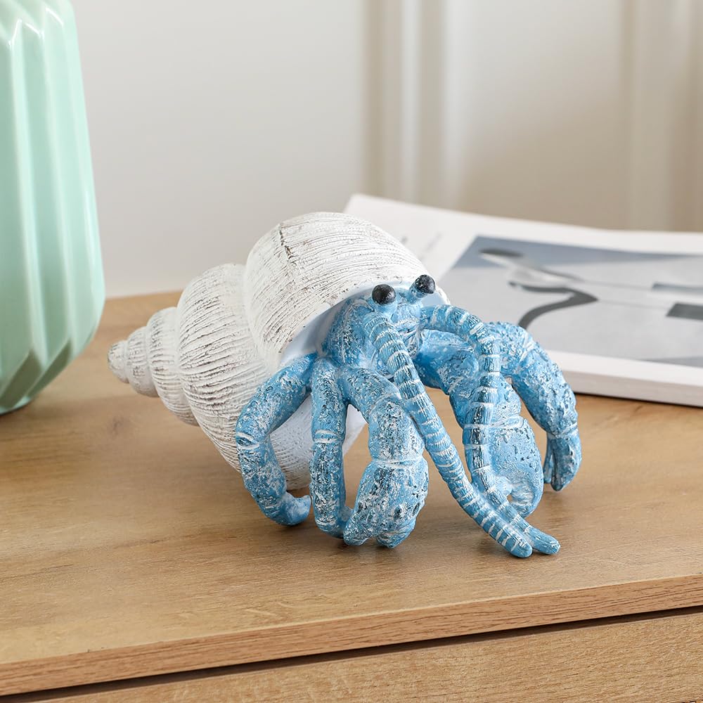 SUYNYBHF Beach Decor Coral Reef Decor, Blue Hermit Crab Figurine, Resin Sculpture, Home Office Desk Statue, Bathroom, Living Room or Seaside Villa Decor Gift