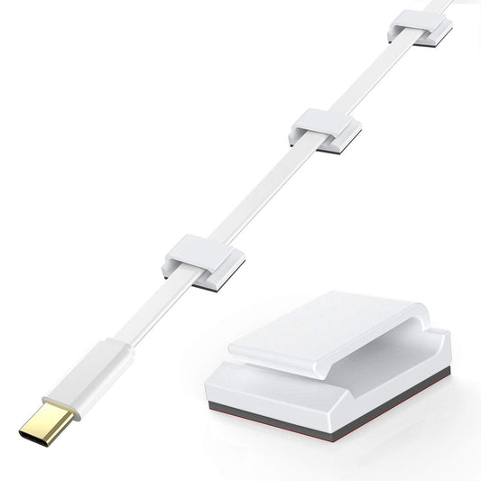 AGPTEK Ethernet Cable Clips, 100 PCS Adhesive Wire Clips, Flat Cable Holder Cord Management for Home Wall Flat Ethernet Network Cable Cord Organizer, LED Strip Attachment Wire Hook, White