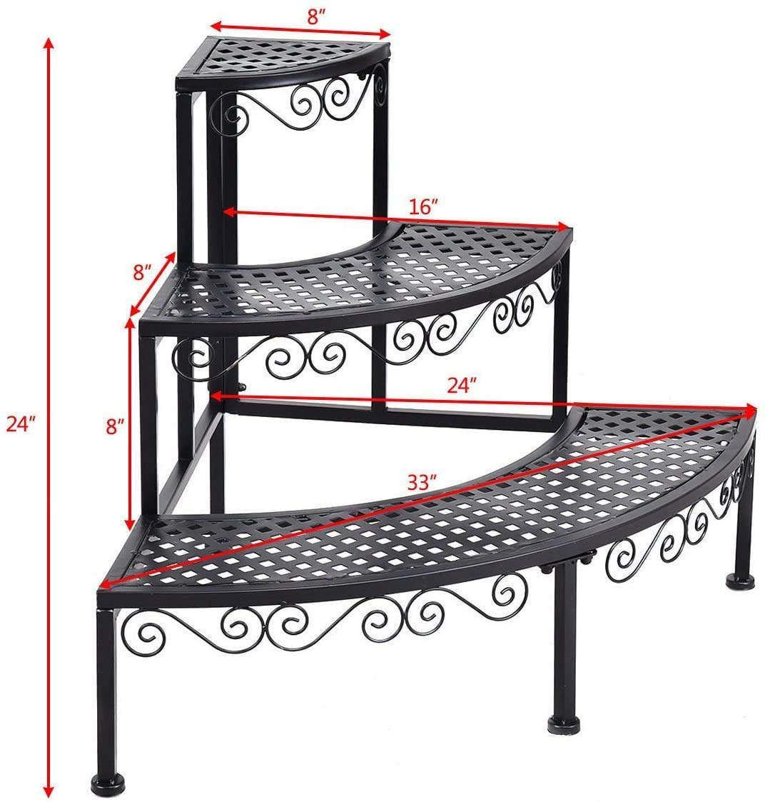 S AFSTAR Metal Plant Stand, 3-Tier Corner Plant Ladder Shelf for Indoor Outdoor, Freestanding Flower Pot Holder for Balcony Garden Office