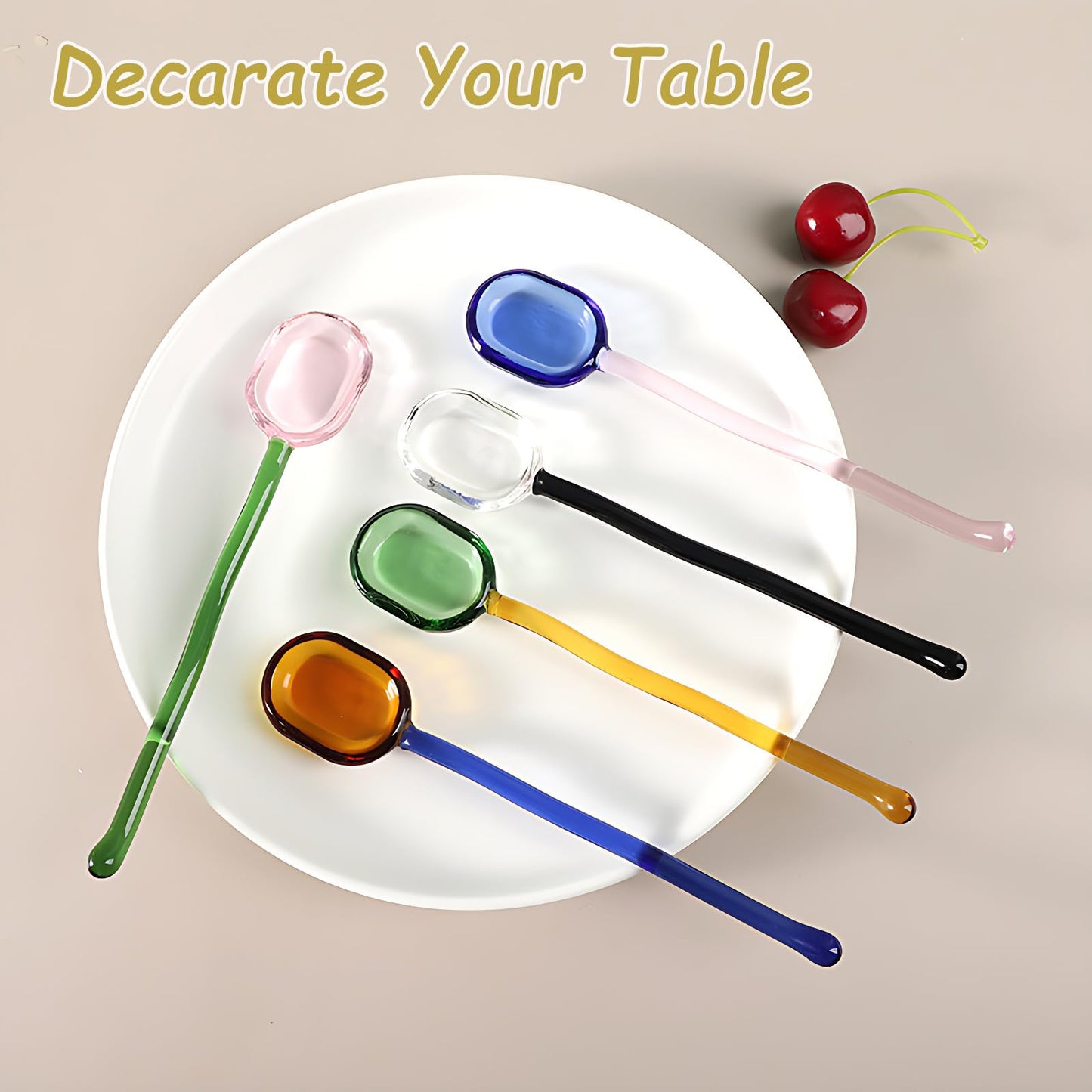 Turbokey 5 Pieces Glass Spoons - 6.1 inch Coffee Teaspoons, Heat Resistant Stirrers for Tea, Sugar, Home Bar Party (5 Color)